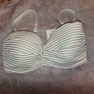 H&M Green and White Striped Bathing Suit Top with Adjustable Straps
